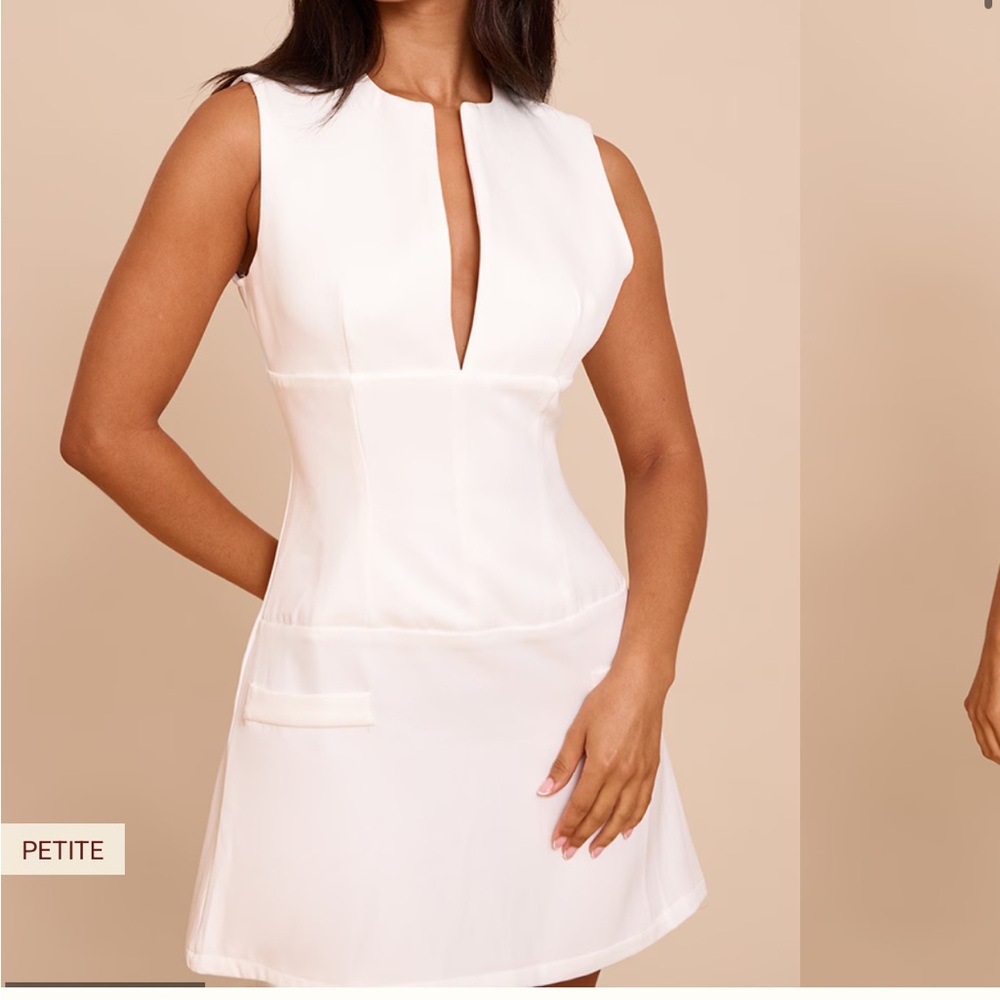 PrettyLittleThing Petite White Tailored Fitted Mini Dress